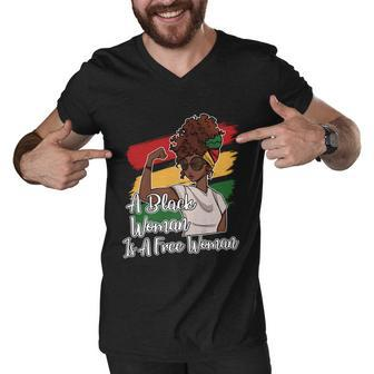A Black Woman Is A Free Woman Gift African American Juneteenth Gift Men V-Neck Tshirt - Monsterry DE
