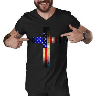 A Christian Cross Comprised Of The American Flag Tshirt Men V-Neck Tshirt - Monsterry