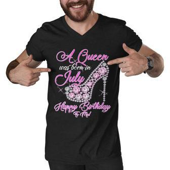 A Queen Was Born In July Fancy Birthday Graphic Design Printed Casual Daily Basic Men V-Neck Tshirt - Thegiftio UK