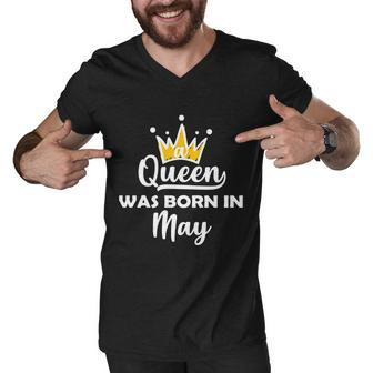 A Queen Was Born In May Birthday Graphic Design Printed Casual Daily Basic Men V-Neck Tshirt - Thegiftio UK