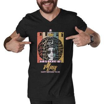 A Queen Was Born In May Graphic Design Printed Casual Daily Basic Men V-Neck Tshirt - Thegiftio UK