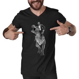 Abe Lincoln Riding A Dinosaur Men V-Neck Tshirt - Monsterry UK