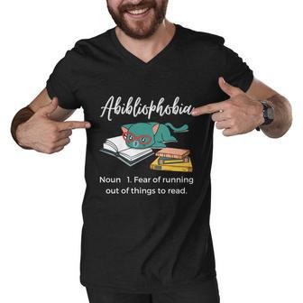 Abibliophobia Book Lover Cat Reading Funny Gift Men V-Neck Tshirt - Monsterry UK