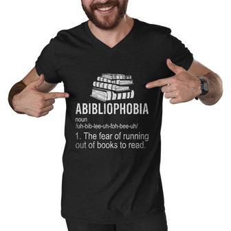 Abibliophobia Fear Of Running Out Of Books To Read Reading Gift Men V-Neck Tshirt - Monsterry UK