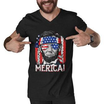 Abraham Lincoln 4Th Of July Merica Men Women American Flag Men V-Neck Tshirt - Monsterry DE