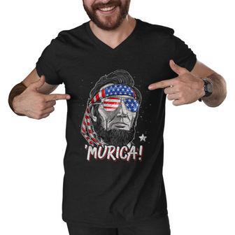 Abraham Lincoln 4Th Of July Murica Men Women American Flag Men V-Neck Tshirt - Monsterry DE