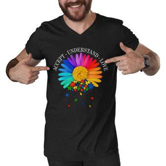 Accept Understand Love Autism Sunflower Tshirt Men V-Neck Tshirt - Monsterry UK