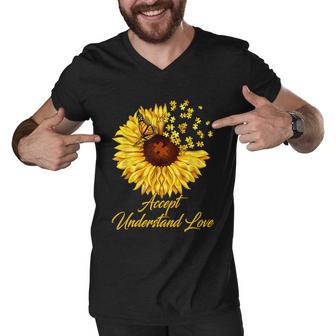 Accept Understand Love Sunflower Autism Tshirt Men V-Neck Tshirt - Monsterry UK