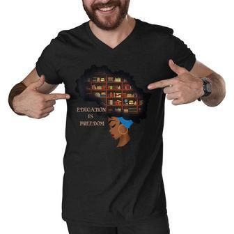Africa Education Is Freedom Library Book Black History Month Men V-Neck Tshirt - Thegiftio UK