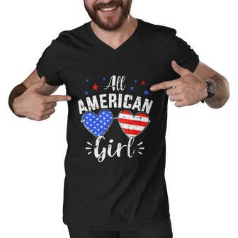 All American 4Th Of July Girl With Sunglasses And Us Flag Men V-Neck Tshirt - Monsterry