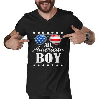 All American Boy Us Flag Sunglasses For Matching 4Th Of July Men V-Neck Tshirt - Monsterry AU