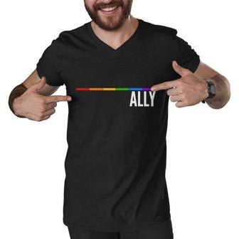 Ally Lgbt Support Rainbow Thin Line Tshirt Men V-Neck Tshirt - Monsterry DE