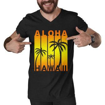 Aloha Hawaii Sunset Palm Trees Men V-Neck Tshirt - Thegiftio UK