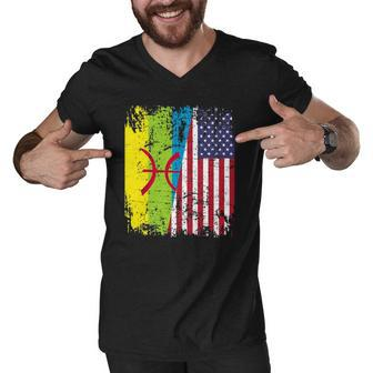Amazigh Roots Half American Flag Proud Of Kabyle Flag Men V-Neck Tshirt | Mazezy