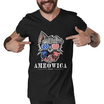 Ameowica 4Th Of July Cat Lover Men V-Neck Tshirt - Monsterry CA