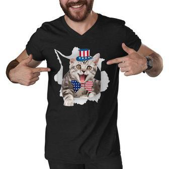 America Cat Lover Glasses American Flag Cat Pride America V2 Men V-Neck Tshirt - Thegiftio UK