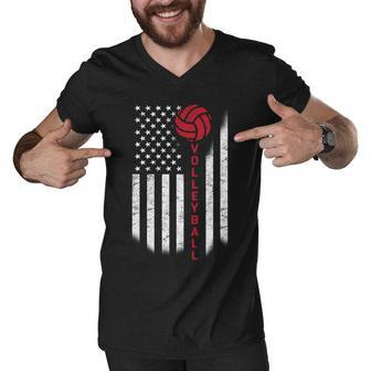 America Volleyball Flag Tshirt Men V-Neck Tshirt - Monsterry