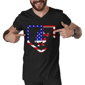 American Baseball Catcher Flag Tshirt Men V-Neck Tshirt - Monsterry DE