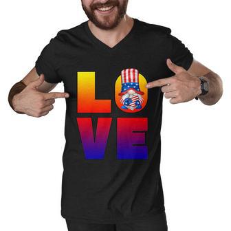 American Flag Gnome Shows Love Patriotic Heart 4Th Of July Gift Men V-Neck Tshirt - Monsterry