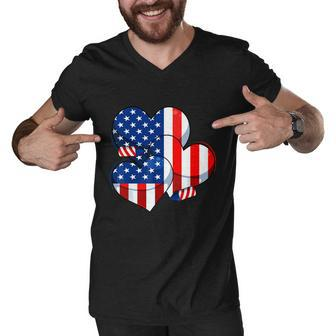 American Flag Heart 4Th Of July Usa Patriotic Pride Men V-Neck Tshirt - Monsterry