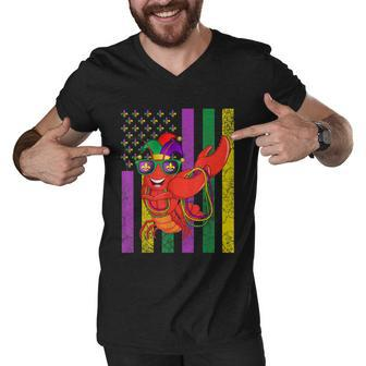 American Flag Mardi Gras Crawfish Dabbing Men V-Neck Tshirt - Thegiftio UK