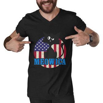 American Flag Meowica 4Th Of July Cat Men V-Neck Tshirt - Monsterry UK