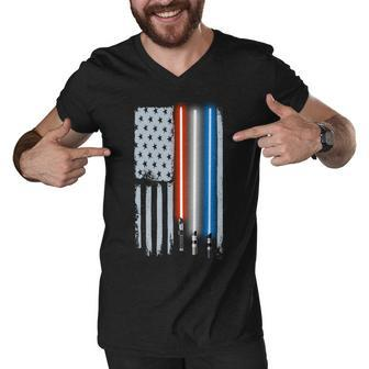 American Lightsaber Flag Tshirt Men V-Neck Tshirt - Monsterry UK