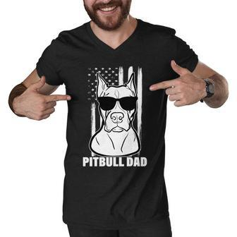 American Pitbull Dad Tshirt Men V-Neck Tshirt - Monsterry CA