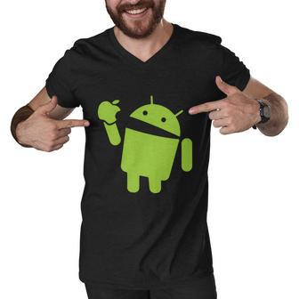 Android Eats Apple Funny Nerd Computer Tshirt Men V-Neck Tshirt - Monsterry AU