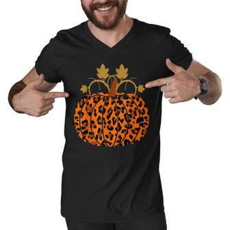 Animal Leopard Print Pumpkin Halloween Fall Autumn Men V-Neck Tshirt - Thegiftio UK