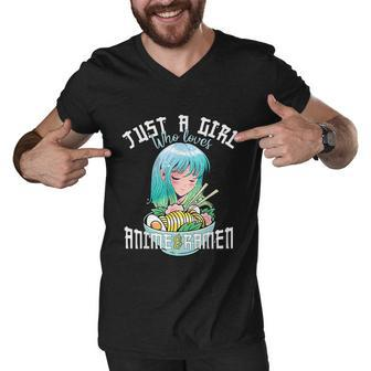 Anime Girl Just A Girl Who Loves Anime And Ramen Men V-Neck Tshirt - Thegiftio UK