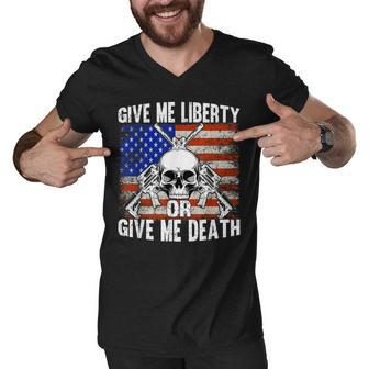 Ar-15 Give Me Liberty Or Give Me Death Skull - Ar15 Rifle Men V-Neck Tshirt - Seseable