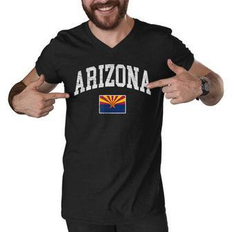 Arizona - Distressed Worn Design - Flag Of Arizona Men V-Neck Tshirt - Thegiftio UK