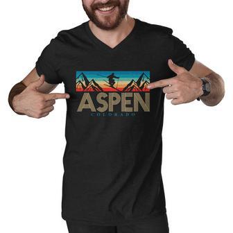 Aspen Colorado Ski Sunset Mountain Men V-Neck Tshirt - Monsterry DE