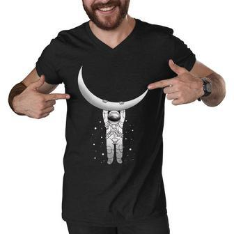 Astronaut Hanging From The Moon Men V-Neck Tshirt - Monsterry CA
