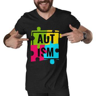 Autism Awareness Puzzle Pieces Tshirt Men V-Neck Tshirt - Monsterry