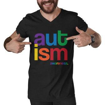 Autism Awareness Rainbow Letters Tshirt Men V-Neck Tshirt - Monsterry