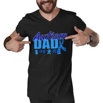 Autism Dad Awareness Ribbon Tshirt Men V-Neck Tshirt - Monsterry UK