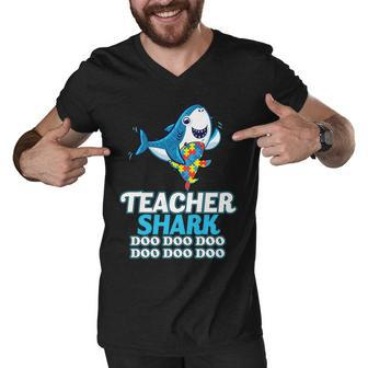 Autism Teacher Shark Men V-Neck Tshirt - Monsterry UK