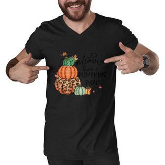 Autumn Leaves Pumpkin Please Thanksgiving Quote Men V-Neck Tshirt - Monsterry AU