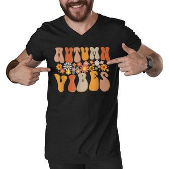 Autumn Vibes Groovy Design Fall Lover Thanksgiving Day Men V-Neck Tshirt - Thegiftio UK