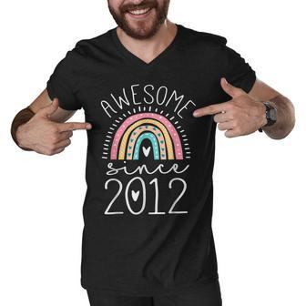 Awesome Since 2012 10Th Birthday Rainbow Born In 2012 Men V-Neck Tshirt - Thegiftio UK