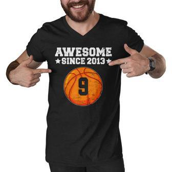 Awesome Since 2013 Basketball 9Th Birthday 9 Years Old Men V-Neck Tshirt - Thegiftio UK
