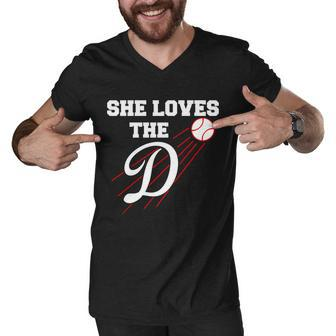 Baseball She Loves The D Los Angeles Tshirt Men V-Neck Tshirt - Monsterry UK