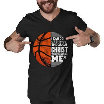Basketball Faith All Things Through Christ Men V-Neck Tshirt - Monsterry