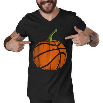 Basketball Pumpkin T Mens Boys Halloween Basket Lover Men V-Neck Tshirt - Thegiftio UK