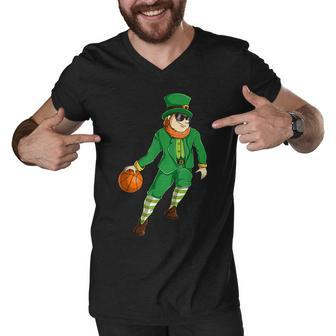 Basketball St Patricks Day Leprechaun Irish Boys Kids Men Men V-Neck Tshirt - Thegiftio UK