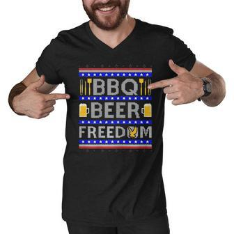 Bbq Beer And Freedom Ugly Xmas Men V-Neck Tshirt - Thegiftio UK
