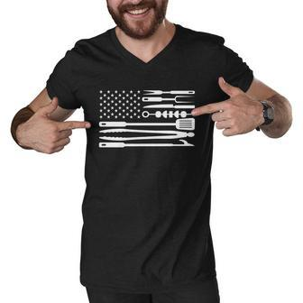 Bbq Tools American Flag Men V-Neck Tshirt - Monsterry UK