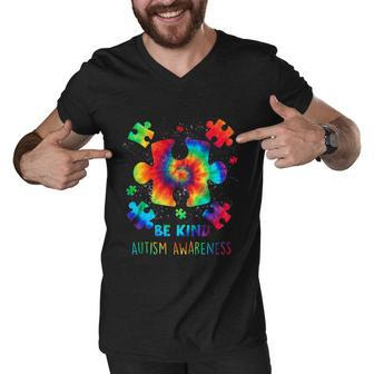 Be Kind Puzzle Pieces Tie Dye Cute Autism Awareness Men V-Neck Tshirt - Monsterry CA